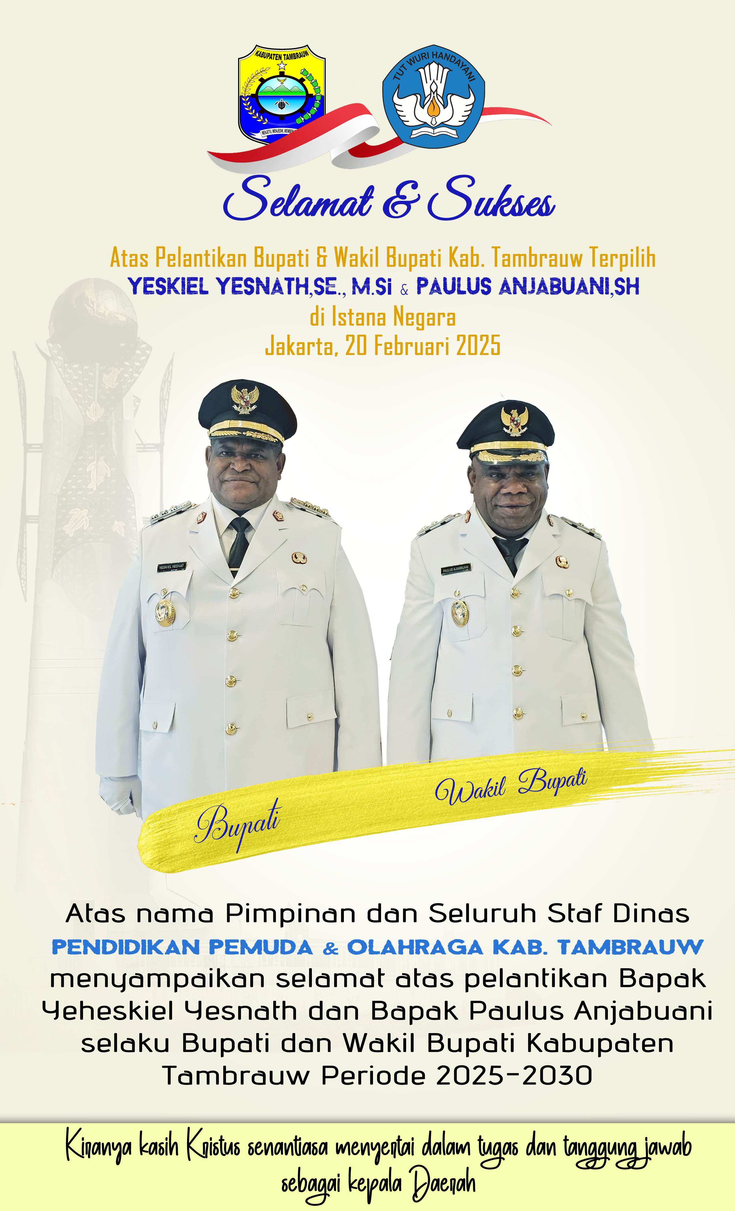 Ucapan Kepada Bupati dan Wakil Bupati Periode 2025-2030